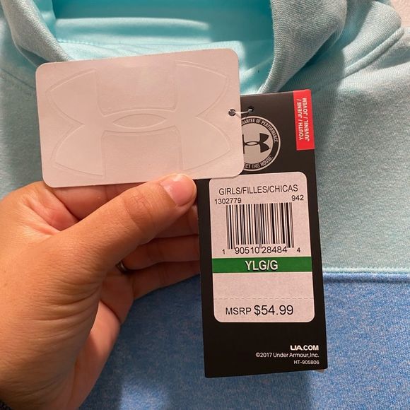 Under Armour Hoodie Youth Pullover Blue Colorblock Funnel Neck Sweatshirt 0130 - Picture 5 of 10